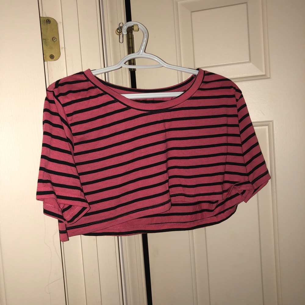 Salmon and black striped crop top sz:S/M